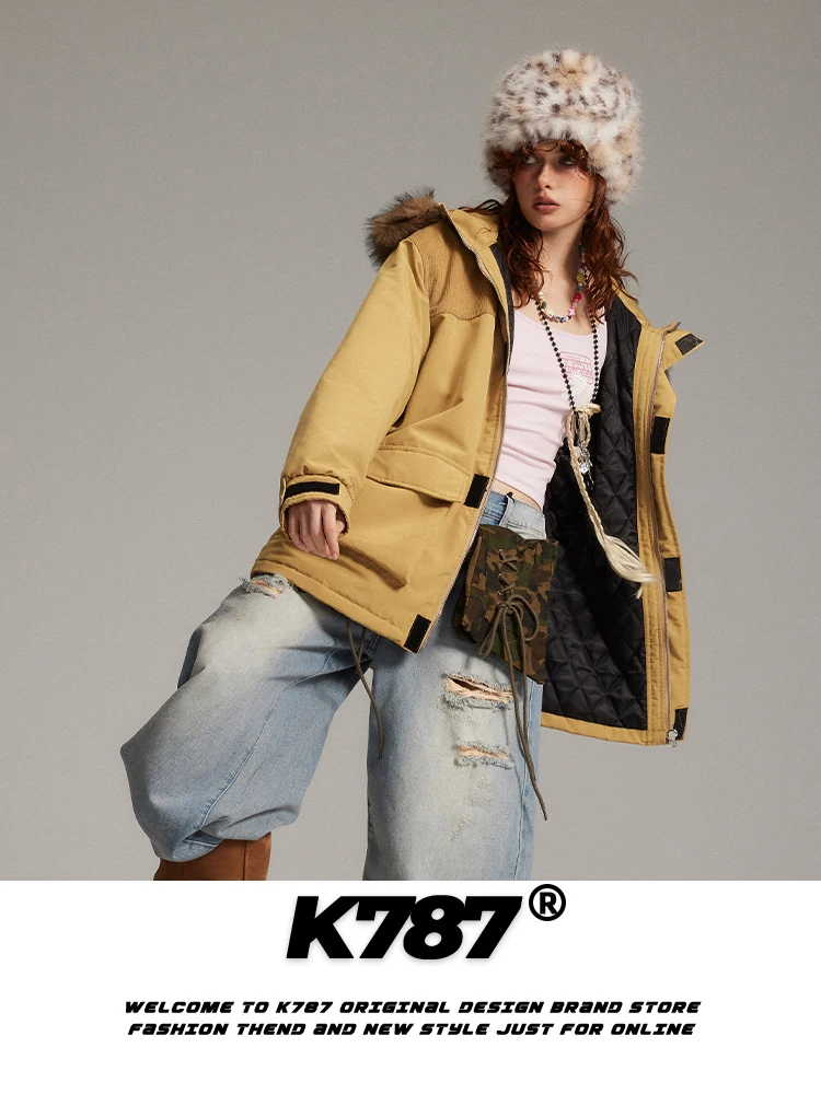 K787 Mountain Carving Утолщенный большой шерстяной воротник с зажимом для хлопкового