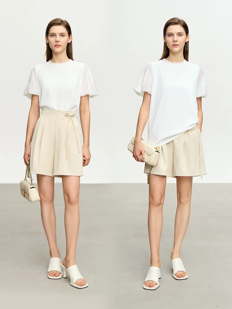 AMII Minimalism 2023 Summer New Casual Women's Shorts Loose Asymmetrical Lace-up A Line All-match Wide Leg Short Pants 12342636