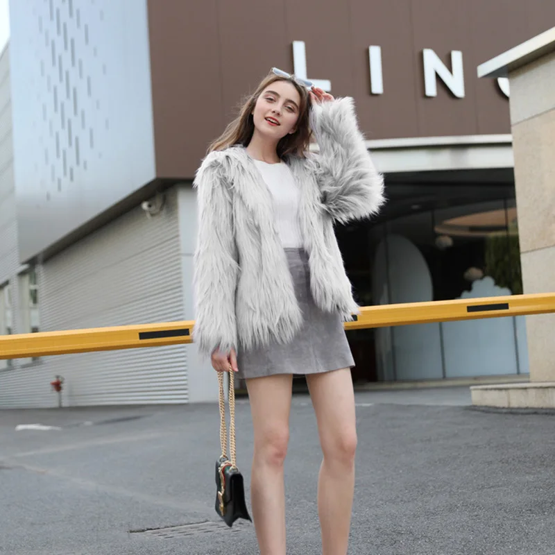Wool Fur Jacket Hooded Warm Faux Fur All-match 2020 Autumn and Winter Ladies Jacket Fluffy Elegant Thick Winter