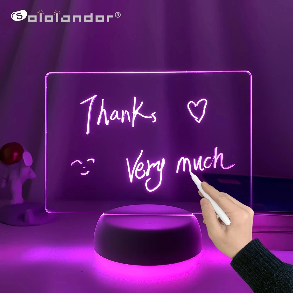 Drawing Board Night Light Blank Acrylic Boards Erasable Message Board Lamp Study Ornament Bedroom Decoration Gift White LED Base