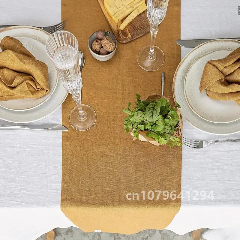 Linen Table Runner Mitered Corners 100% Pure Cloth French Flax Rustic Luxe