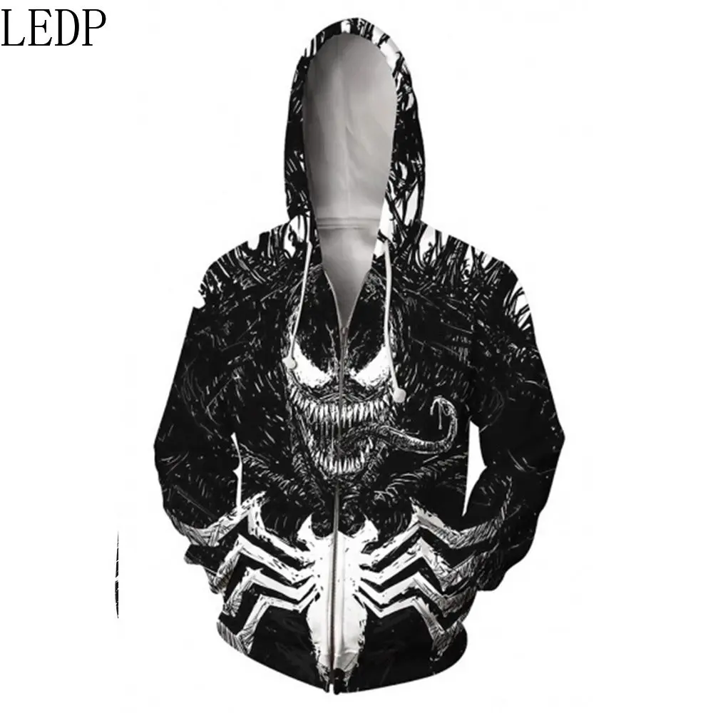 European And American Halloween Cartoon Zipper Sweater Men 'S New Era Small Black Spider 3D Digital Printing Hooded Jacket