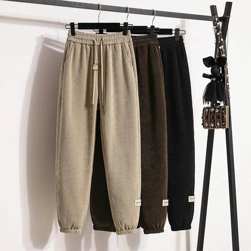 

Женские эластичные свободные брюки на шнуровке, плотные теплые шаровары, спортивные брюки на осень и зиму, свитер, спортивные брюки