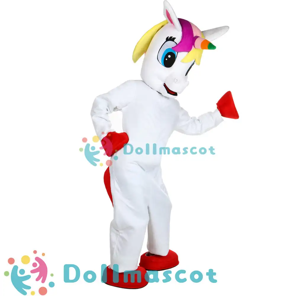

Unicorn Mascot Costume Cartoon Anime Pink White Rainbow Magic Catwalk Stage Promotion Birthday Party Gift
