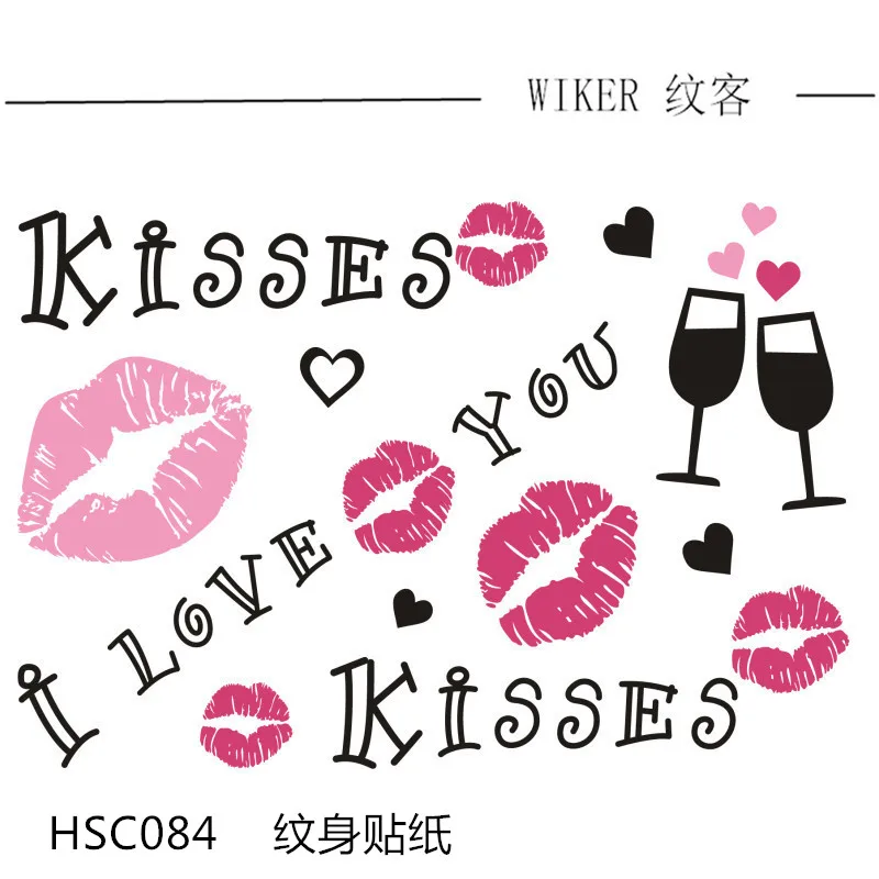 

Waterproof Durable Fake Tattoos Red Lips Print English Kiss Tattoo Sticker Sweet Cool Babes Sexy Wholesale Tatoo Art Cute Tatto