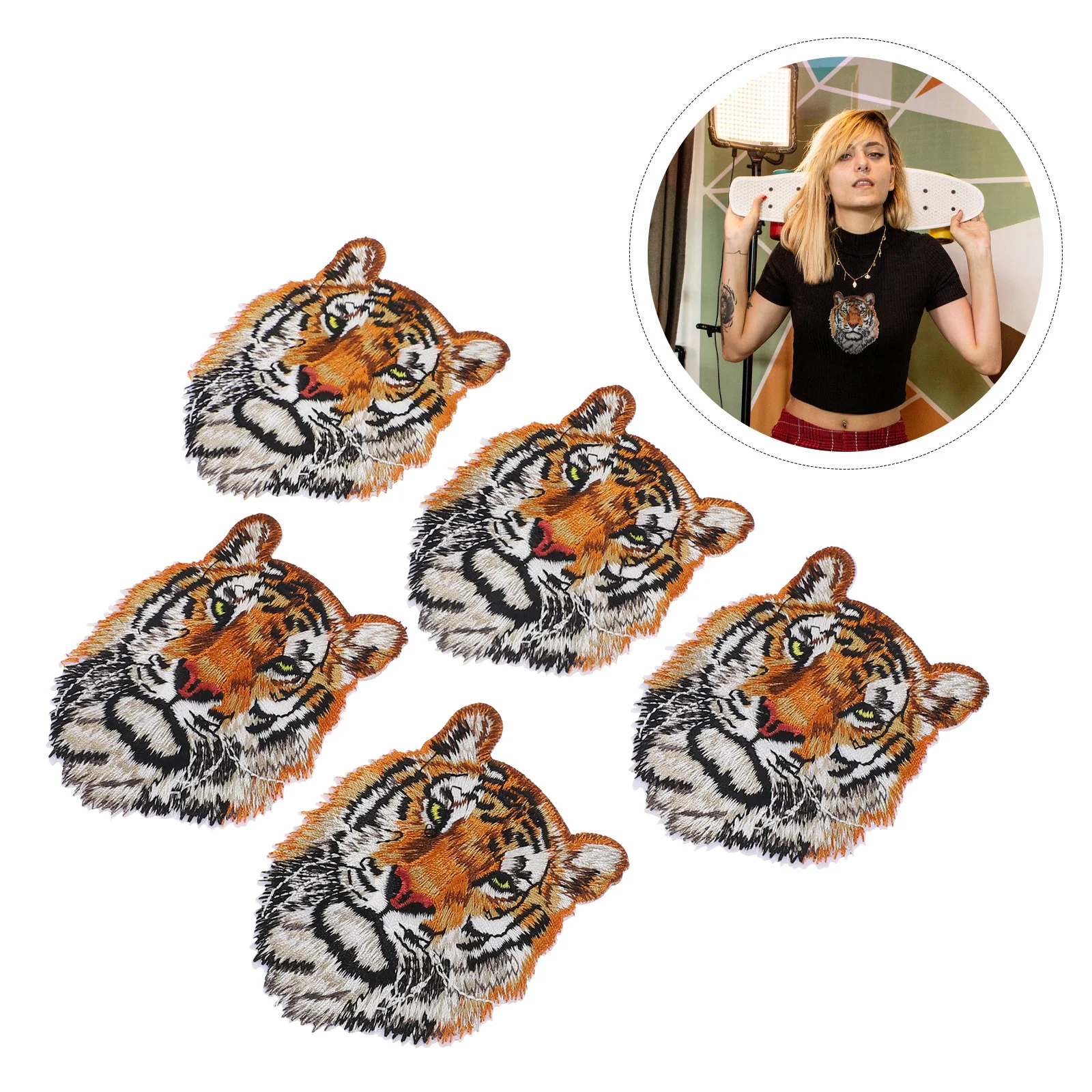 

5Pcs Patches DIY Repair Patches Tiger Embroidery Patches Iron On Chinese Badge Patches Clothes Decorative Patches