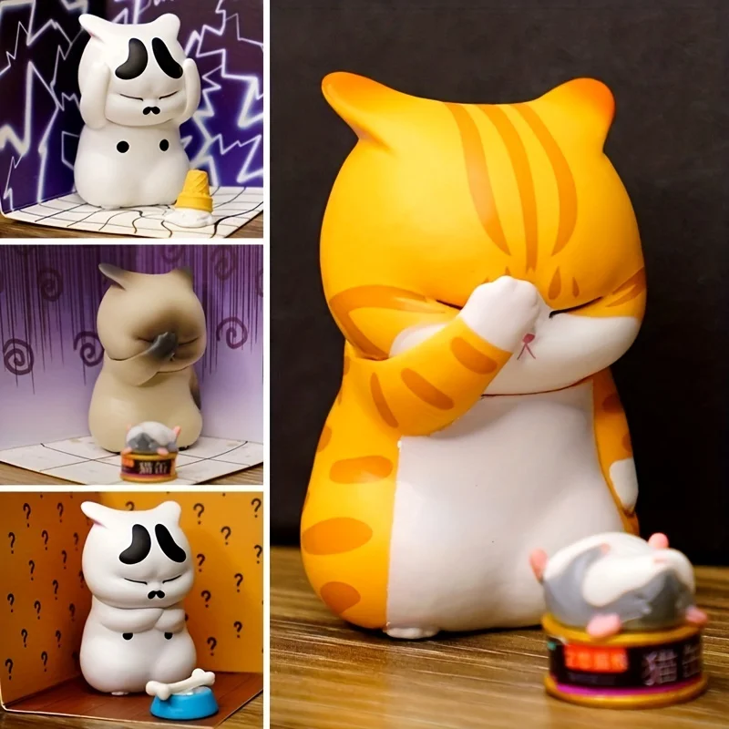 

Pet Cat Figurine Model Toys Kawaii Distressful Kitten Cat Figure Mini Animals Home Ornament Kid Xmas Gift Collection Mystery Box