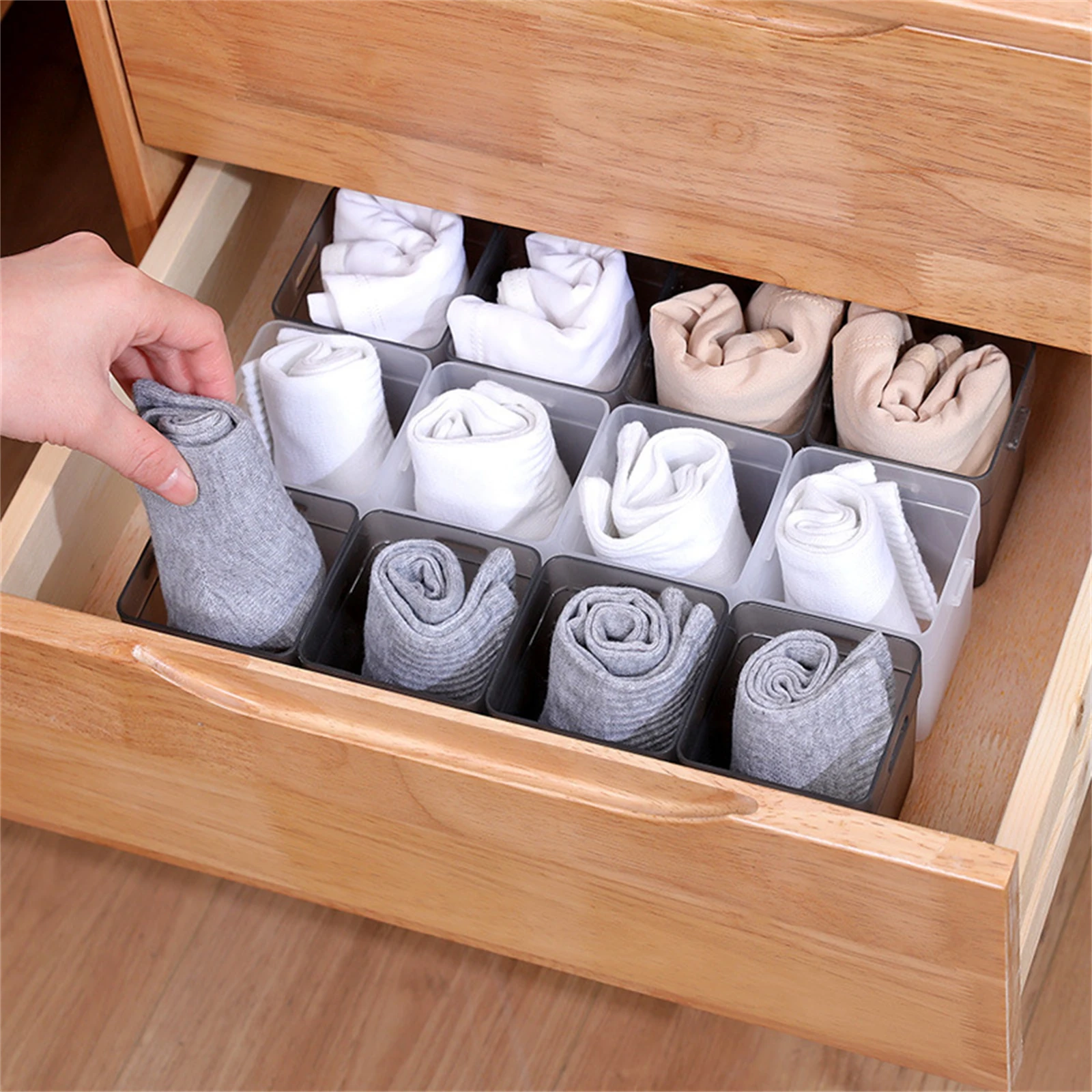 

2Pcs Multifunc Socks Storage Box Buckle Design Can Be Spliced Combined Desktop Sorting Small Object Classification Storage Box