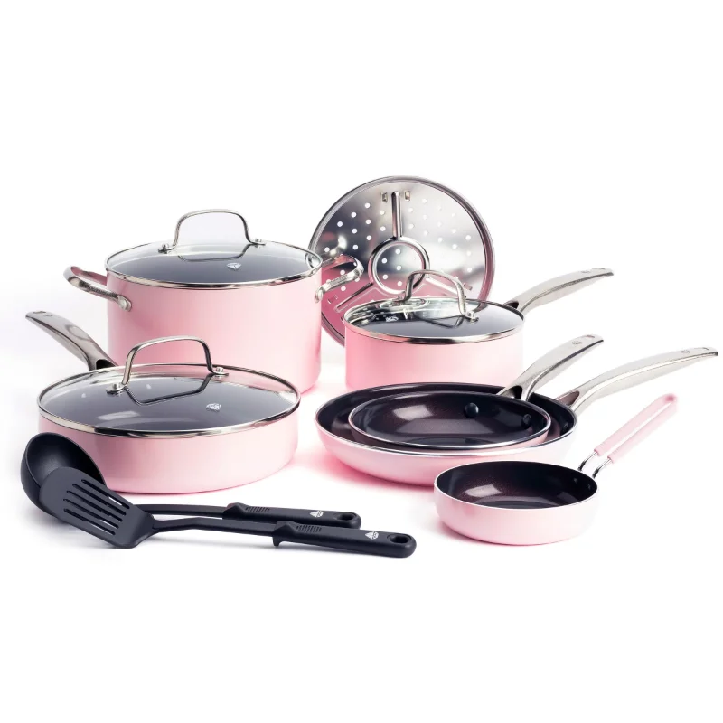 

New Dishes Set with 12-Piece Toxin-Free Ceramic Nonstick Pots Pans Cookware Set, Dishwasher Safe