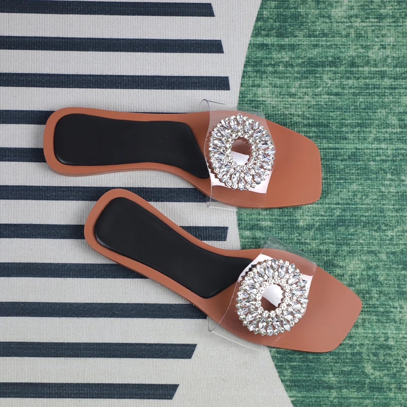 Z Fashion Flat Bottom Women's Sandals Brand Design Laides Shoes 2023 Summer Outside Slides Luxury Colorful Diamond Beach Shoes