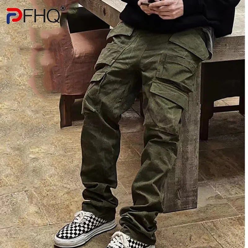 

PFHQ 2023 Spring Stylish Many Pockets Jogger Men's Overalls Elegant Straight Elegant Cargo Pants Trendy Casual Trousers Designer