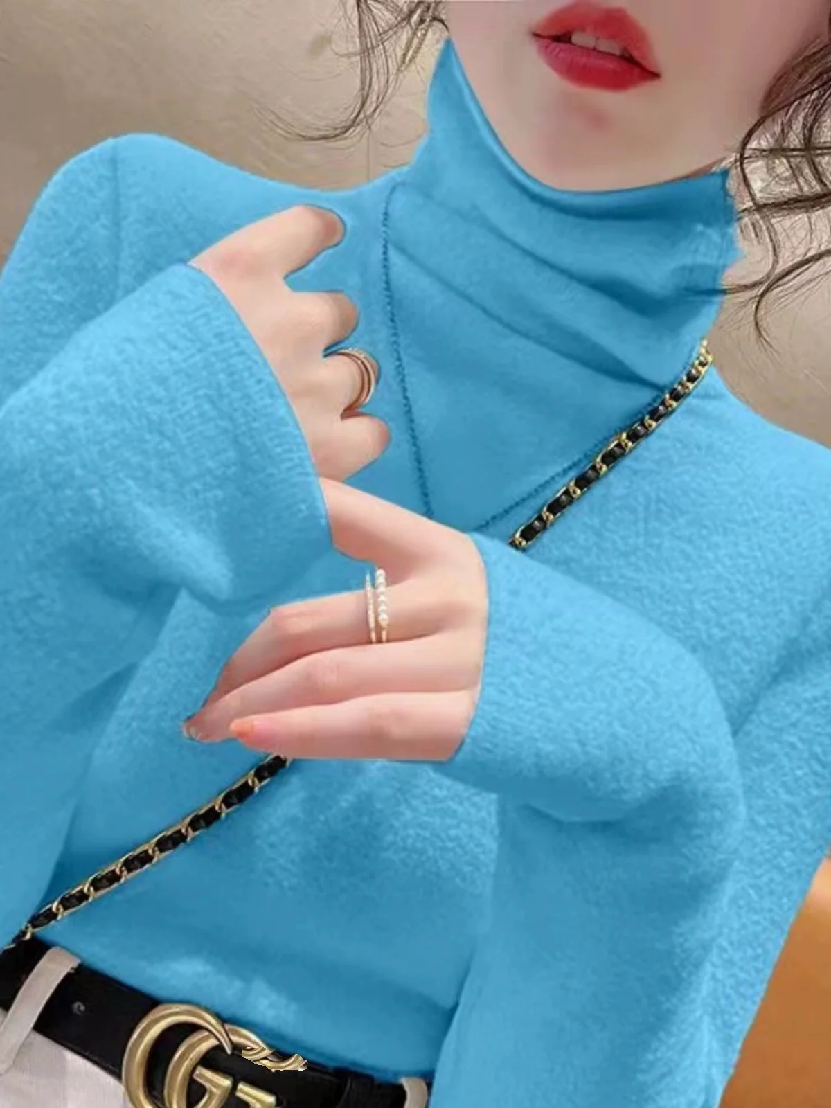 Нижняя рубашка с ворсовым воротником женская весна и осень новый облегающий