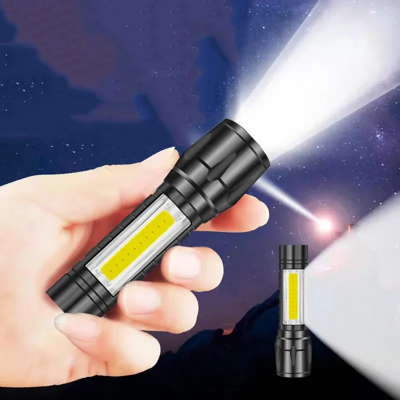 

COB светодиодный фонарик, портативный масштабируемый водонепроницаемый тактический перезаряжаемый фонарь с USB для кемпинга, фонарик с фокус...