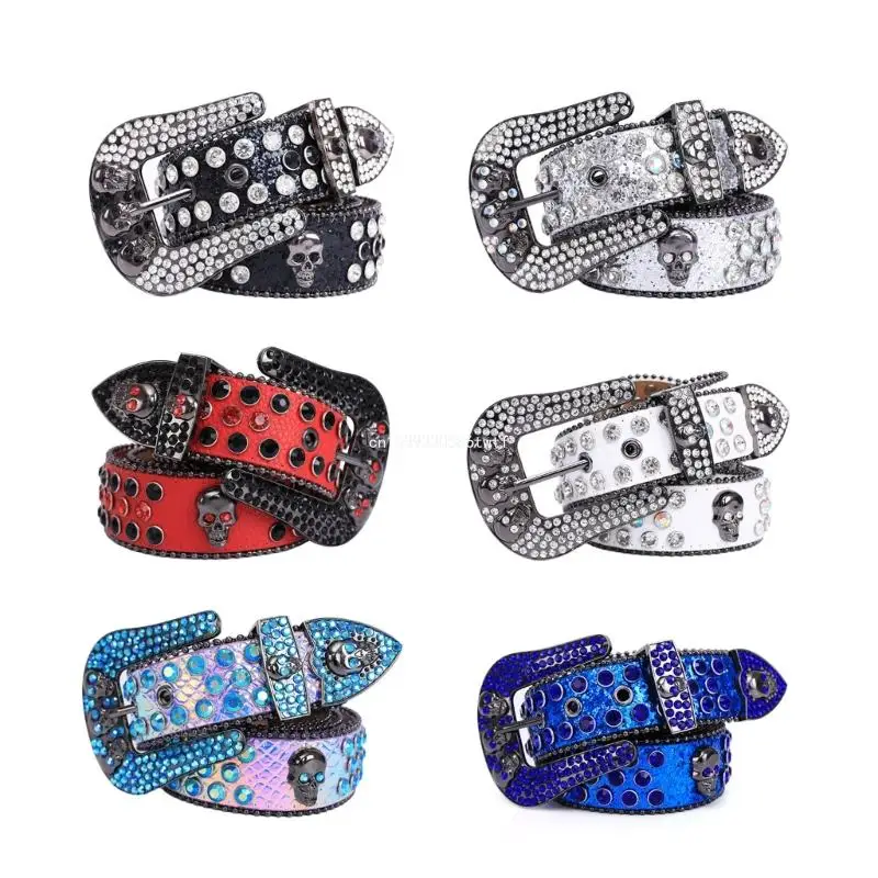 

Ремень с пряжкой в ​​виде головы и черепа, ковбойский ремень со стразами для женщин и мужчин, Прямая поставка