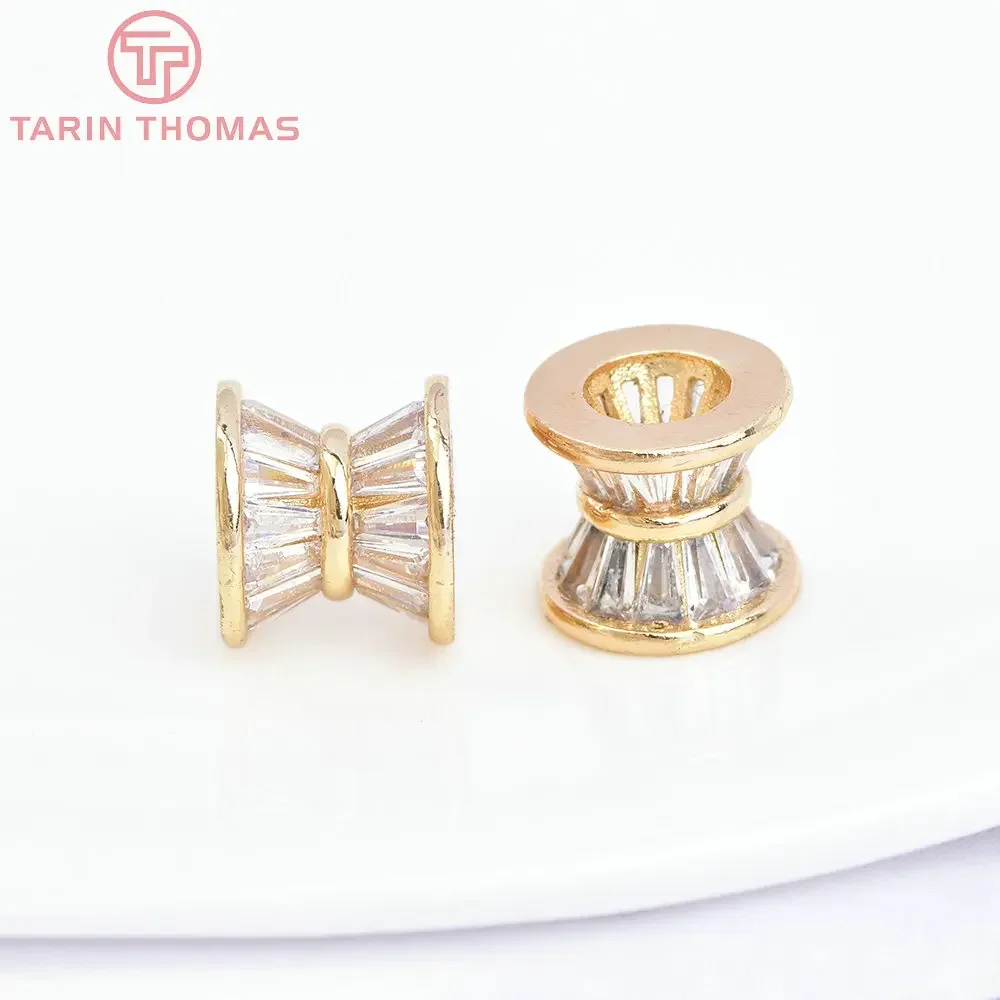 (7098) 4 шт. 10 5x9 мм 24-каратное золото латунь с циркониевыми бусинами в форме барабана