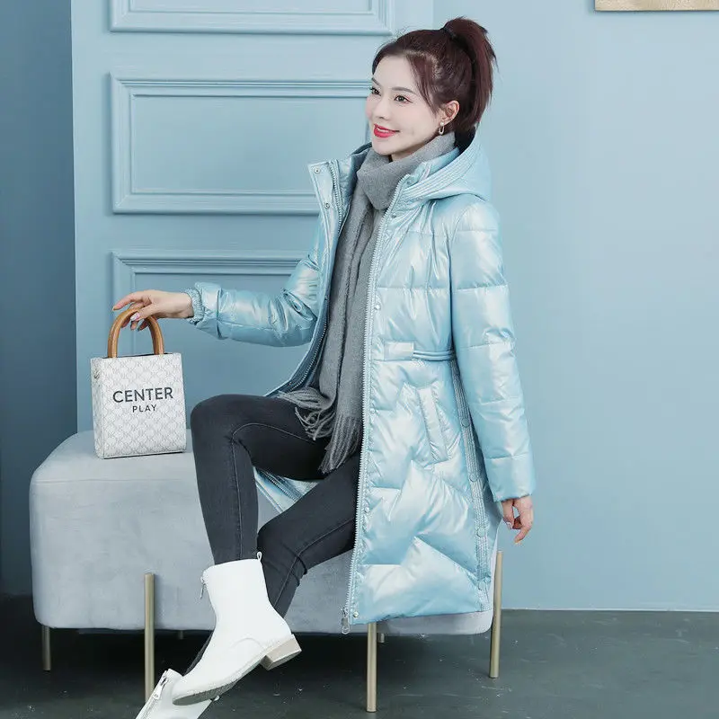 Women Jacket Winter Parkas Female 2023 New Glossy Down Cotton Jackets Hooded Casual Warm Parkas Thickening Outwear Long S82