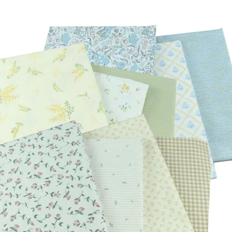 

100% Cotton Width235cm Yellow Blue Small Floral Lattice Check Flower Slim Stripe Fabric for DIY Sheet Bedding Dress Pillow Craft