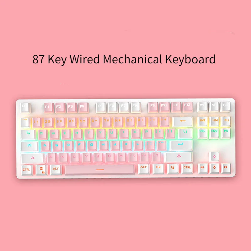 

87 Key Green Axis Wired Mechanical Keyboard Ergonomic Gaming Keyboard Waterproof Office Gamer Keypad For Laptop Desktop Mac PC