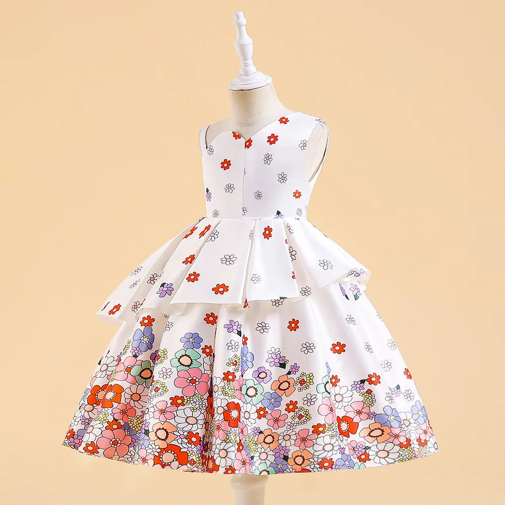 

Floral Prints Kids Dress For Girls Summer One-Shoulder Baby Christmas Party Dresses Children Birthday Princess Clothes 3 6 8 10Y