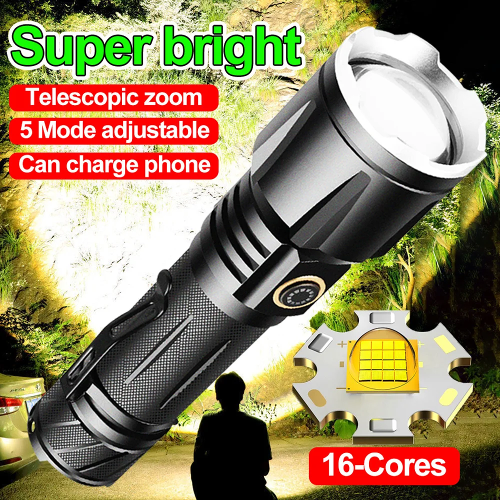 

2000000Lumen XHP199 Most Powerful LED Flashlight Torch USB Rechargeable Tactical Flash Light 18650 Waterproof Zoomable Hand Lamp