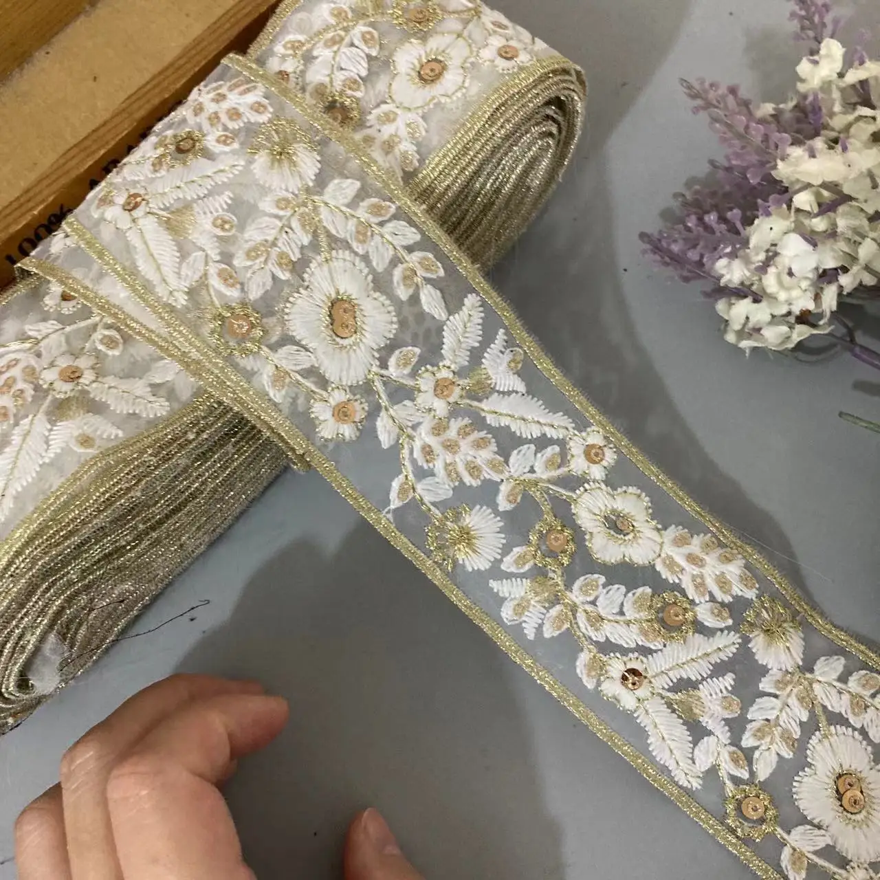 1-метровый цветок шириной 5 см марлевая винтажная кружевная отделка по краям