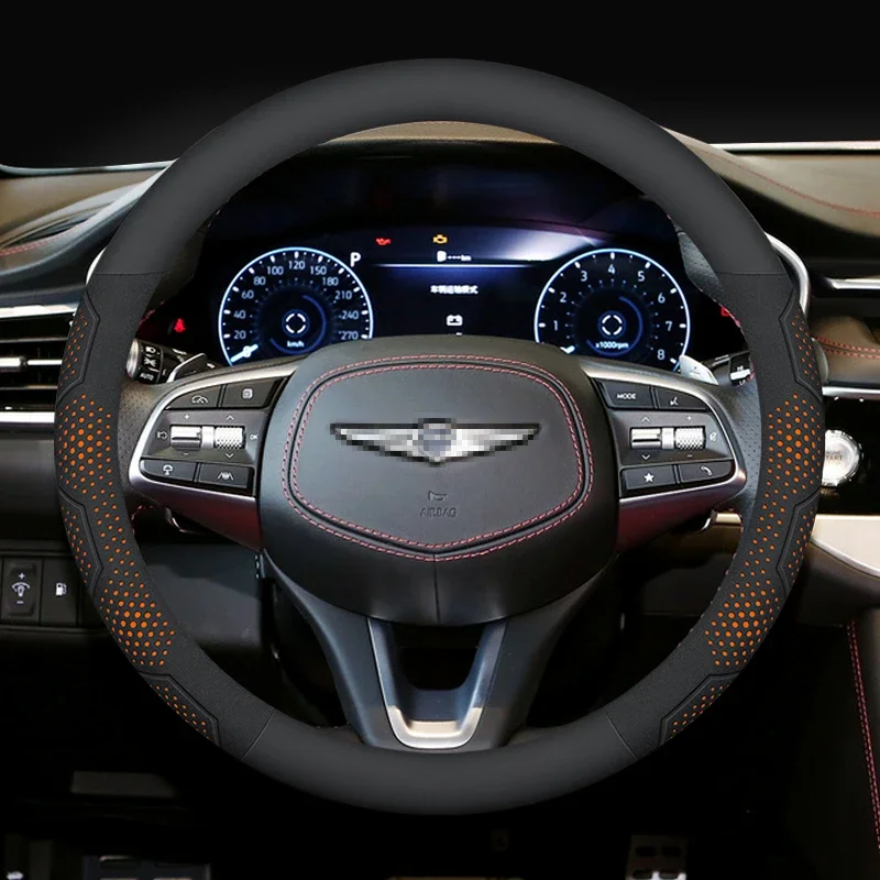 

Для Genesis G70 G80 G90 GV60 GV70 GV80 GV90 углеродное волокно, замша, микрофибра, кожаный чехол на руль автомобиля, автоаксессуары