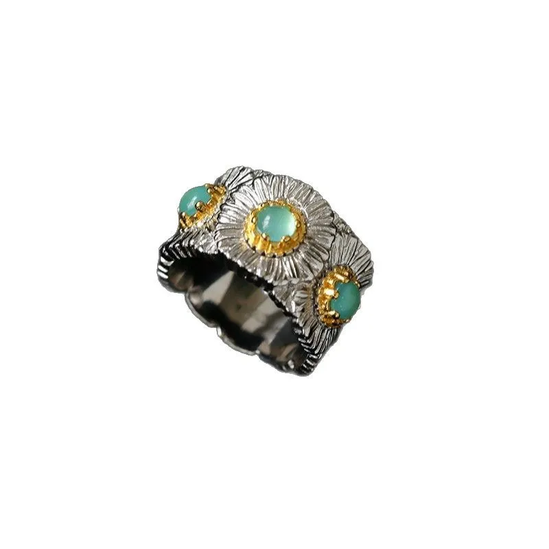 Кольцо G-Dragon Same Style из серебра 925 пробы с драгоценным камнем и ромашками (art.: 3920cd71e2649) - 3920cd71e2649