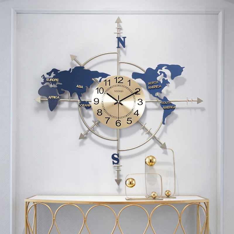 

Wrought Iron Map Wall Clocks Wall Hanging Ornaments Livingroom Mute Clock Wall Mural Crafts Home Wall Sticker Decoration