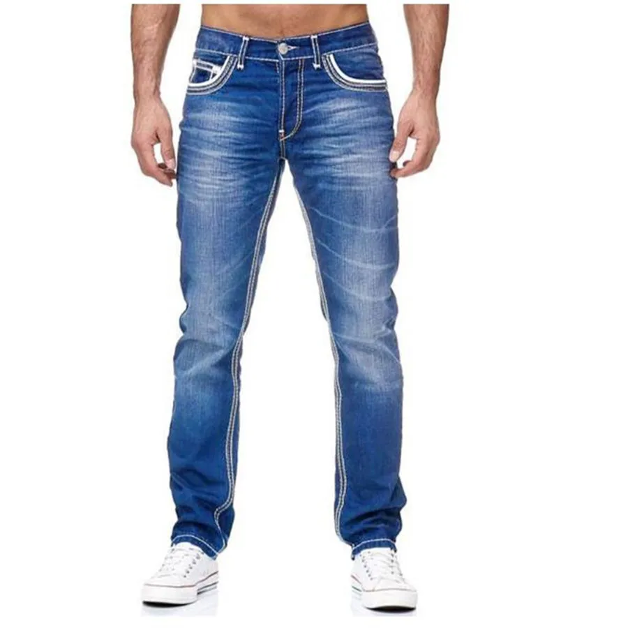 2023 New men's slim solid color elastic jeans Denim Pants  Fashion Casual Jogging Male Clothing