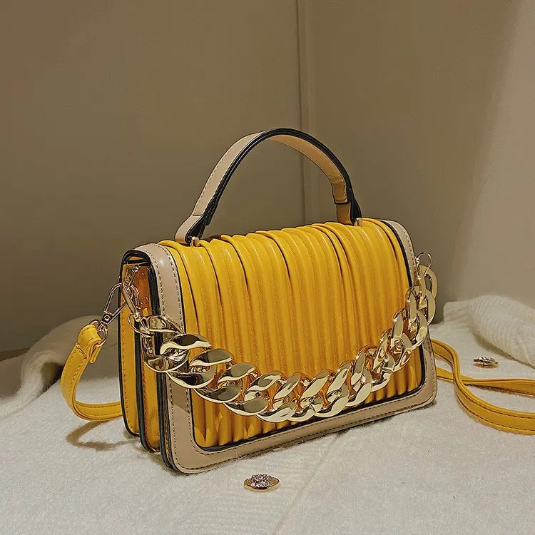 

Fashion PU Women's Bag 2022 New Wrinkled Handbag High-quality Chain Bag Trend All-match One-shoulder Crossbody Bag 6 Colors