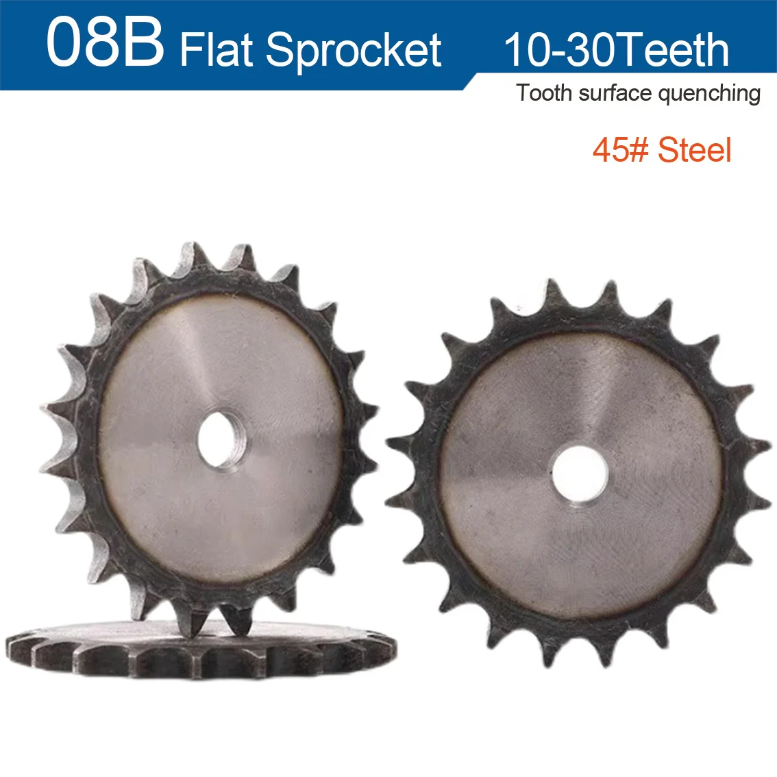 1 шт. 08B плоская цепная звездочка 10-30 зубьев 45 #   Стальная закалочная цепная звездочка с плоской цепью 12,7 мм, промышленная приводная звездочка