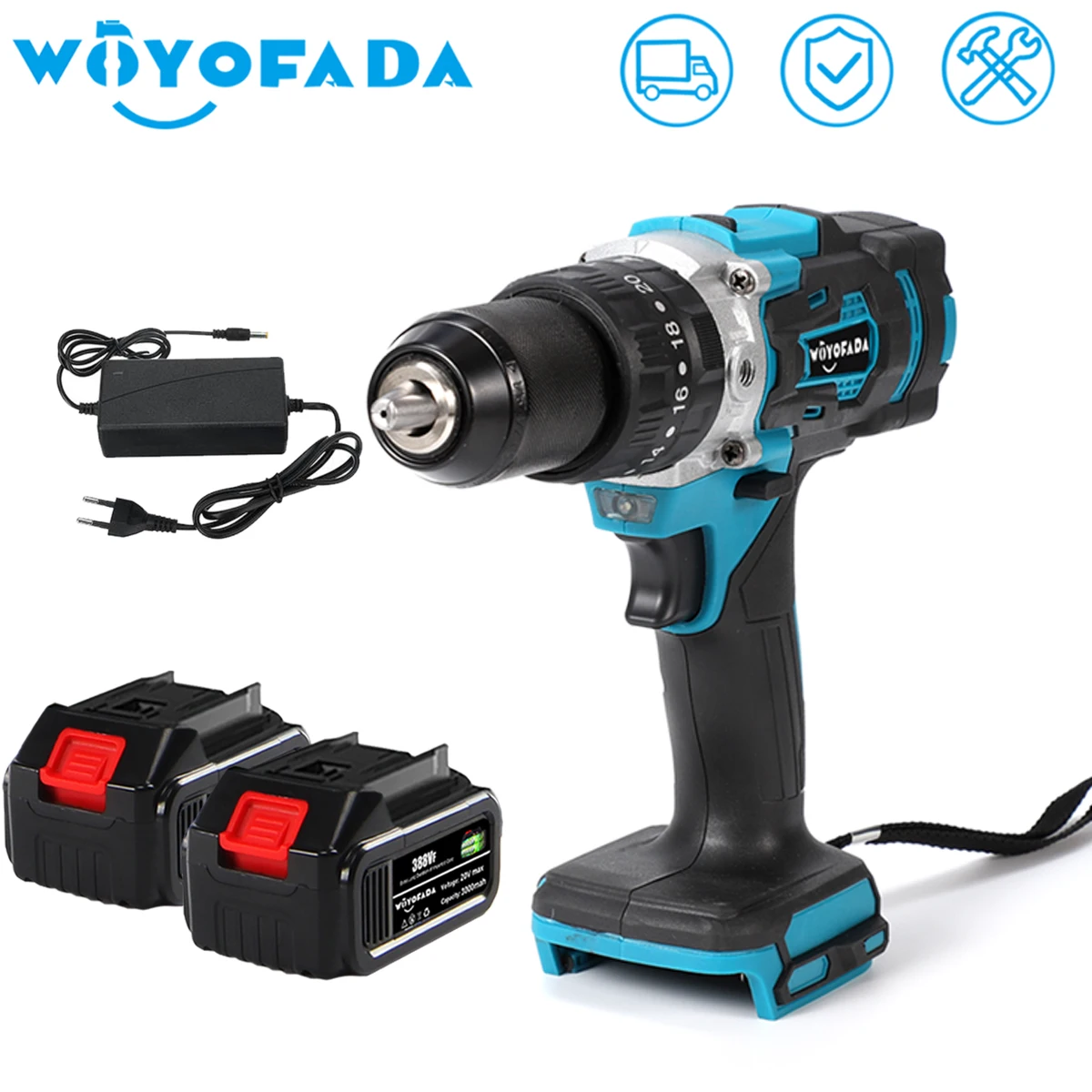 

WOYOFADA Electric Cordless Screwdriver 3 Functions Wireless Impact Drill 13mm Mini Lithium Charging Hand Drill With Battery