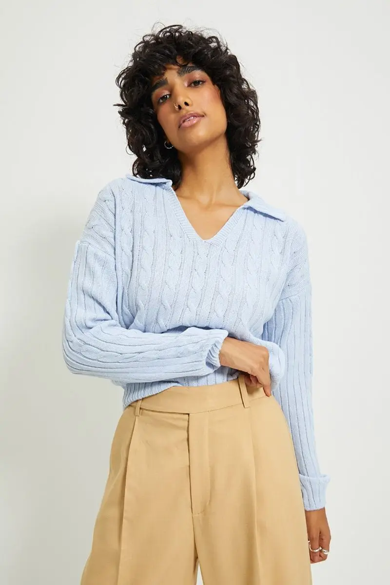 

Light Blue Mesh Detailed Knitwear Sweater