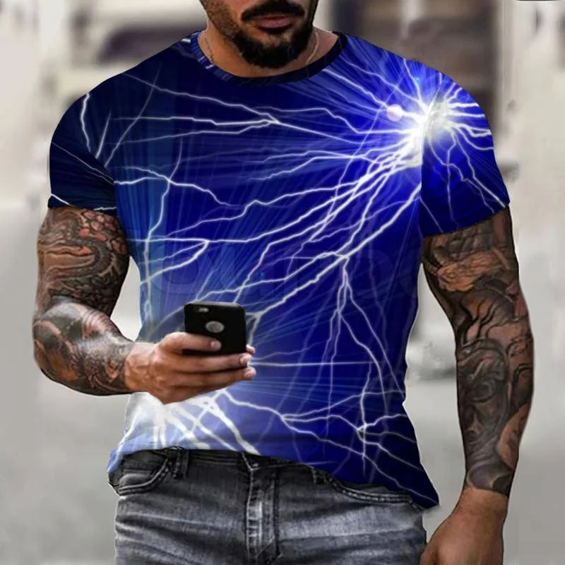 

Fashion Sky Lightning Storm 3D Printing New Summer Men's Oversized T-Shirt Top Street Casual Loose O-Neck Short Sleeves