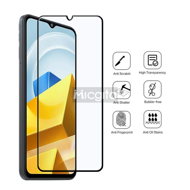 Закаленное стекло 9H для POCO M5 защитная пленка экрана переднее с защитой от царапин