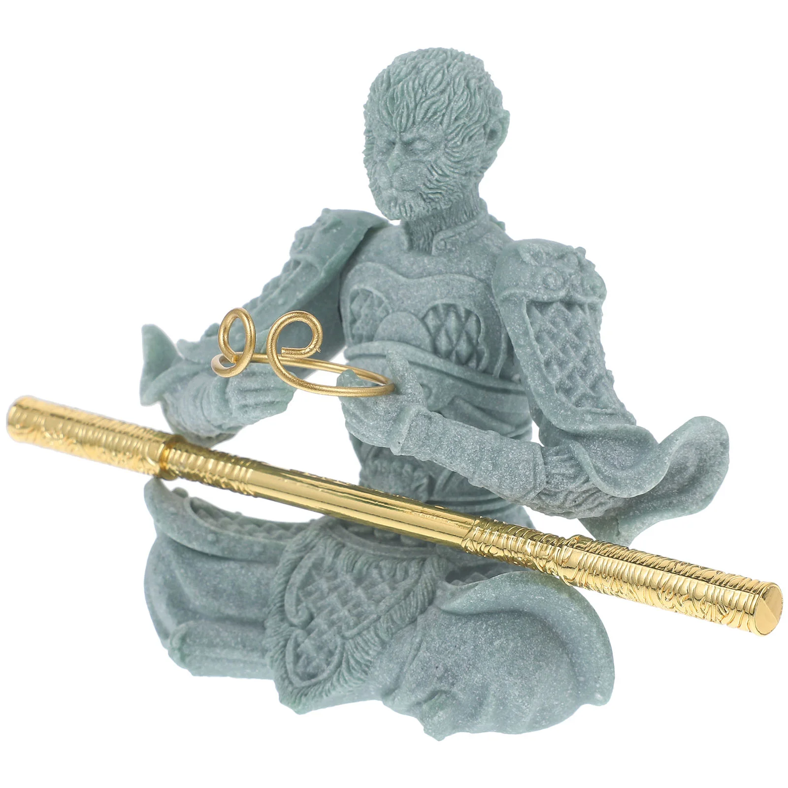 Реквизит для скульптуры Wukong Tea Pet Statues Китайский миф Sun-wukong Зеленый песчаник