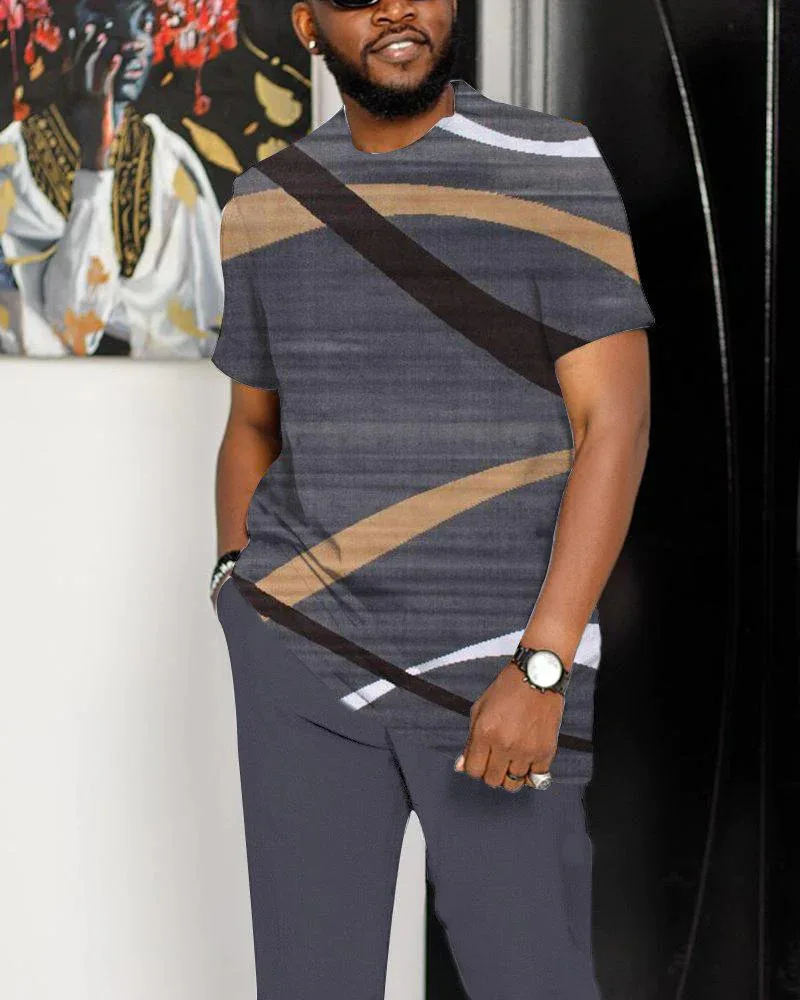 2023 Men's Summer Sports Suit Short Sleeve T-shirt + Trousers 2-piece Men's Outdoor Jogger With 3D Printed Trousers Suit Street