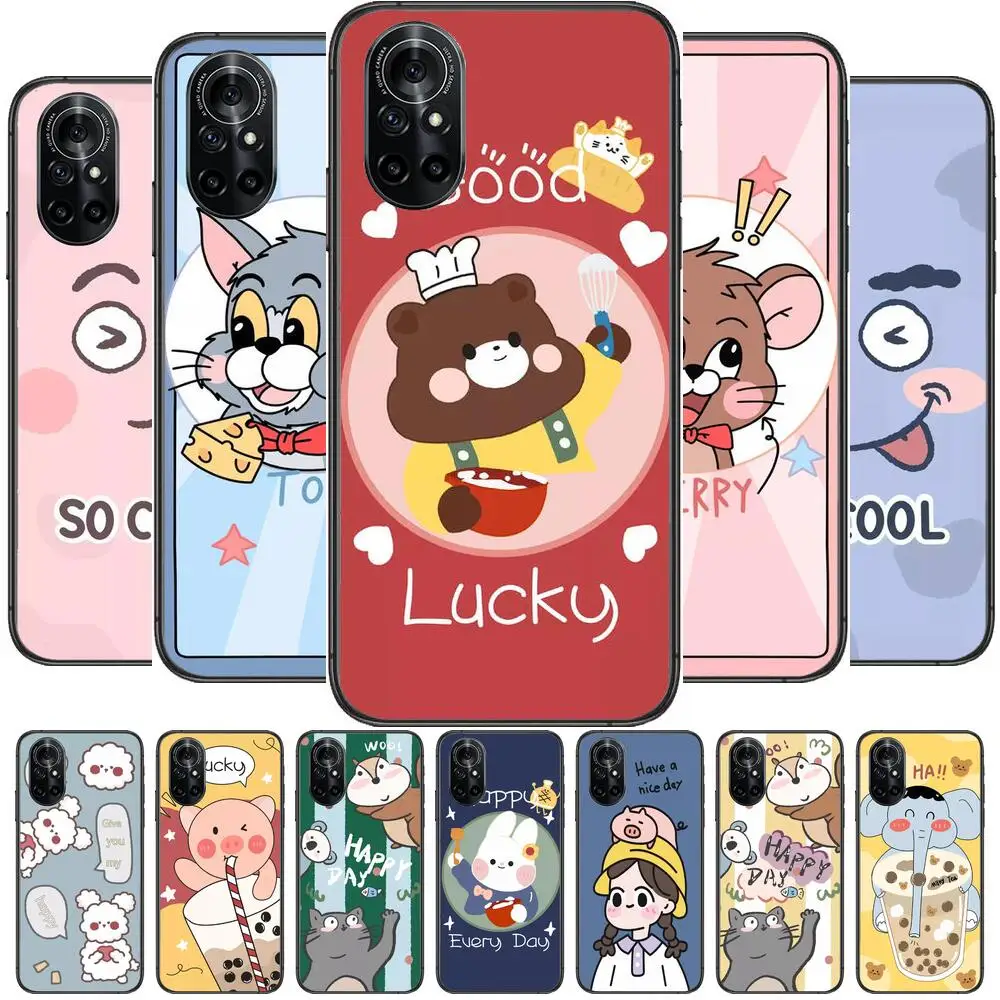 

Cartoon Cute Phone Case For Huawei Honor 20 10 9 8A 7 5T X Pro Lite 5G Soft Back Coque Funda Black