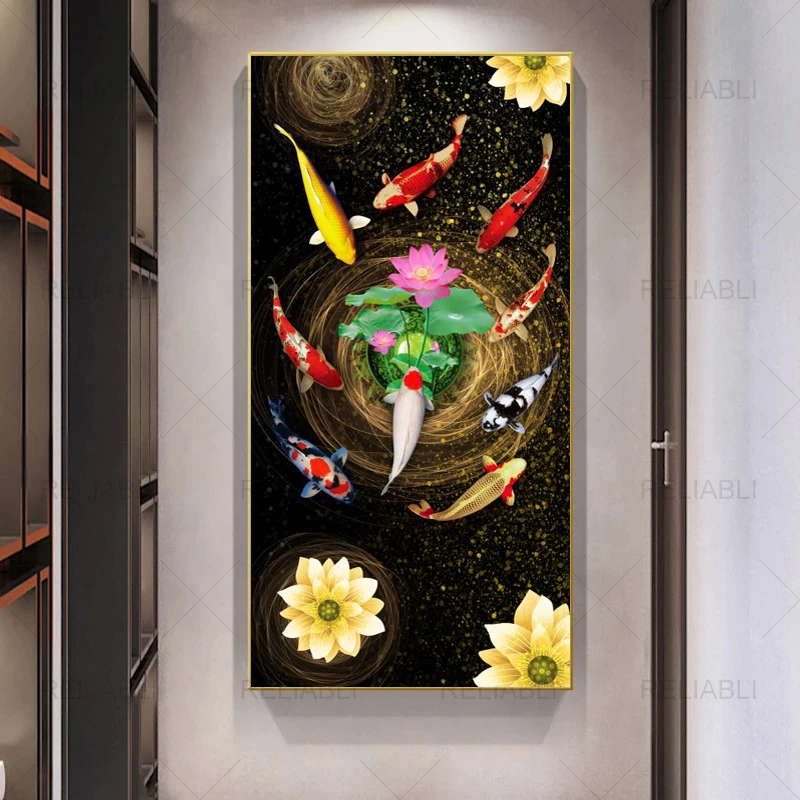 Скандинавские постеры с рыбой кои настенные художественные картины животными