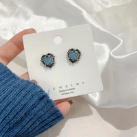 elegant black crystal rhinestone heart stud earrings for women wedding jewelry vintage fashion clip on earrings gift