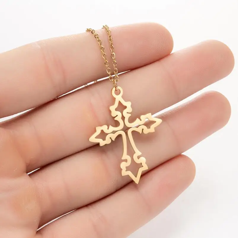 

Statement Christian Stainless Steel Cross Chain Necklace Choker For Women Summer Gold Wholesale Pendent Long Fashion Necklace