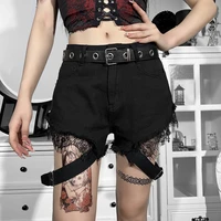 dark goth gothic grunge black punk shorts women mall goth high waist chain patchwork bottoms slim fashion streetwear summer 2021