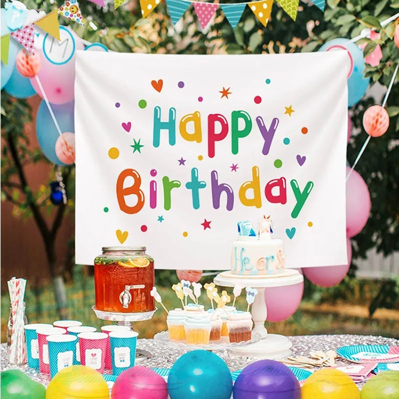

Happy Birthday Background Tapestry Cloth Kawaii Children's Room Wall Decoration Girls' Dormitory Cartoons Home Party Decor