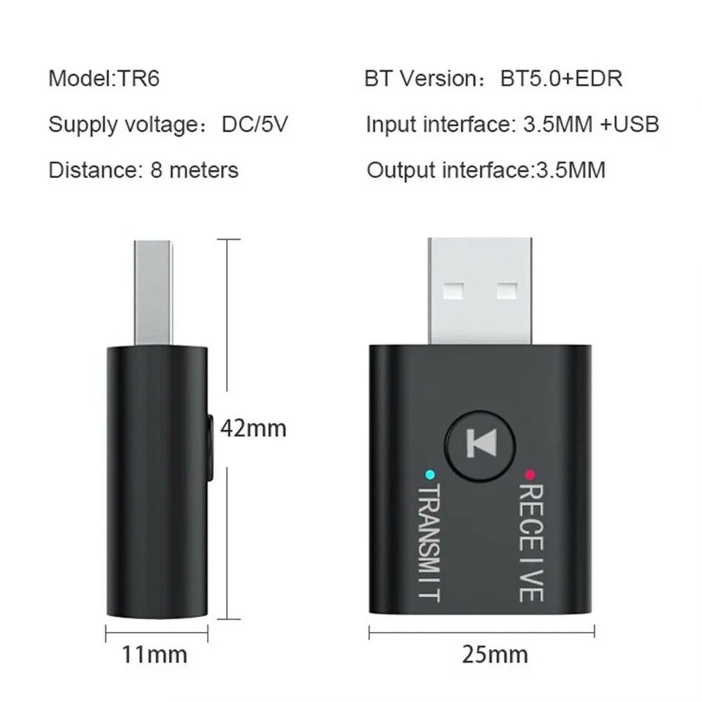 Bluetooth Adapter 5.0 Wireless Audio Music Receiver Transmitter 2 IN 1 USB Aux Adapter For Auto Laptop Car Electronics images - 6
