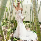 Женское свадебное платье без бретелек, белое кружевное платье с аппликацией, со съемным рукавом 34