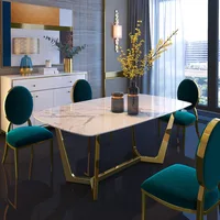 U-BEST Italian Luxury Design Marble Top Dining Table Set With stainless steel Legs Nordic rectangular mesa marmol luxury table