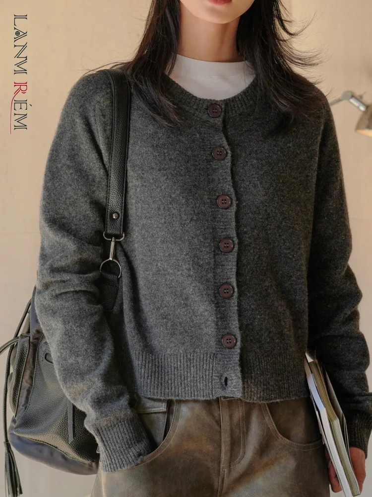 [LANMREM] Шерстяной вязаный свитер для женщин с круглым вырезом однобортное офисное