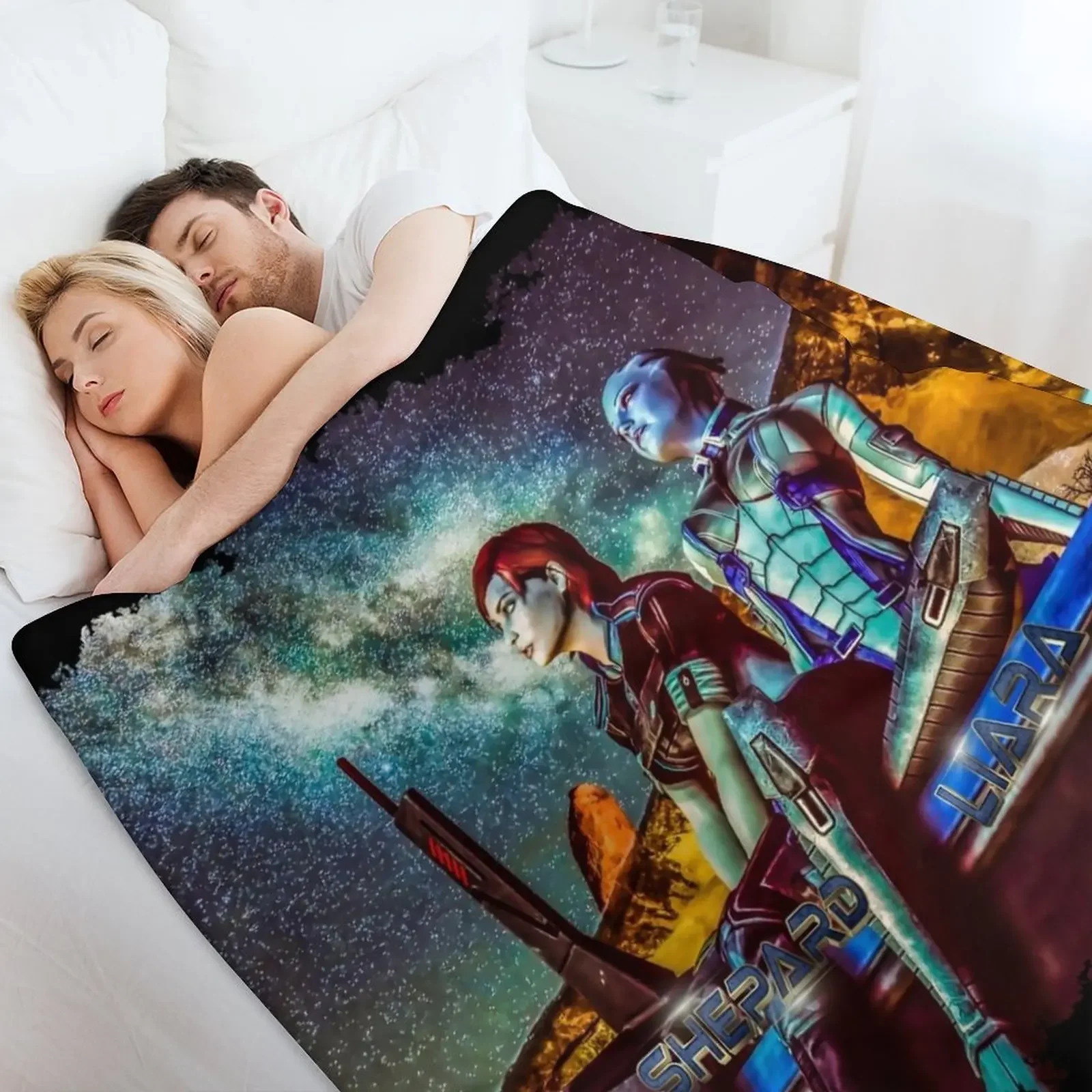 Плед Mass Effect - Shepard &amp Liara дизайнерское мягкое Клетчатое одеяло большие одеяла