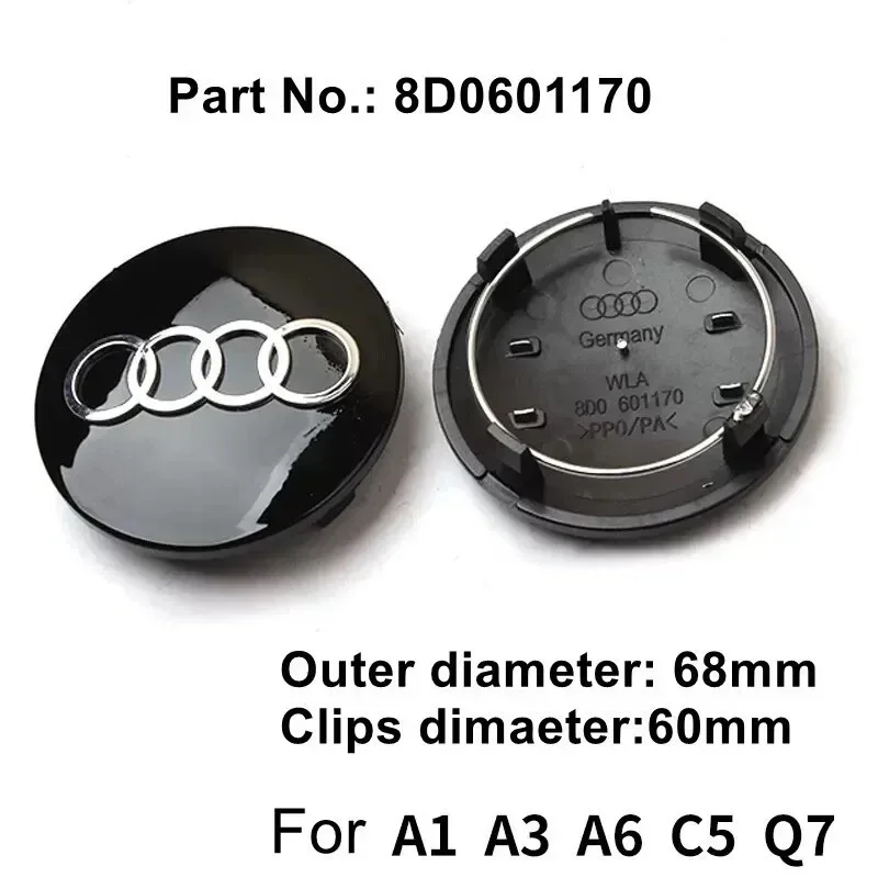 

Крышки ступицы колеса AUDI, 4 шт./компл., 60 мм, 61 мм, 68 мм, 69 мм, 135 мм, значок для стайлинга автомобилей для A3 A4 A5 A6 A7 A8 S4, автоаксессуары
