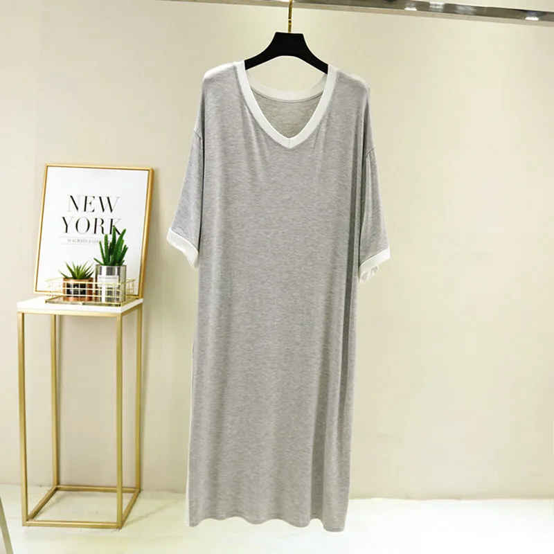 Summer Casual/Sexy Nightgown For Women Elastic Red Nightdress Women's Modal V-Neck Short Sleeve Nightwear 2022 Fashion Clothes